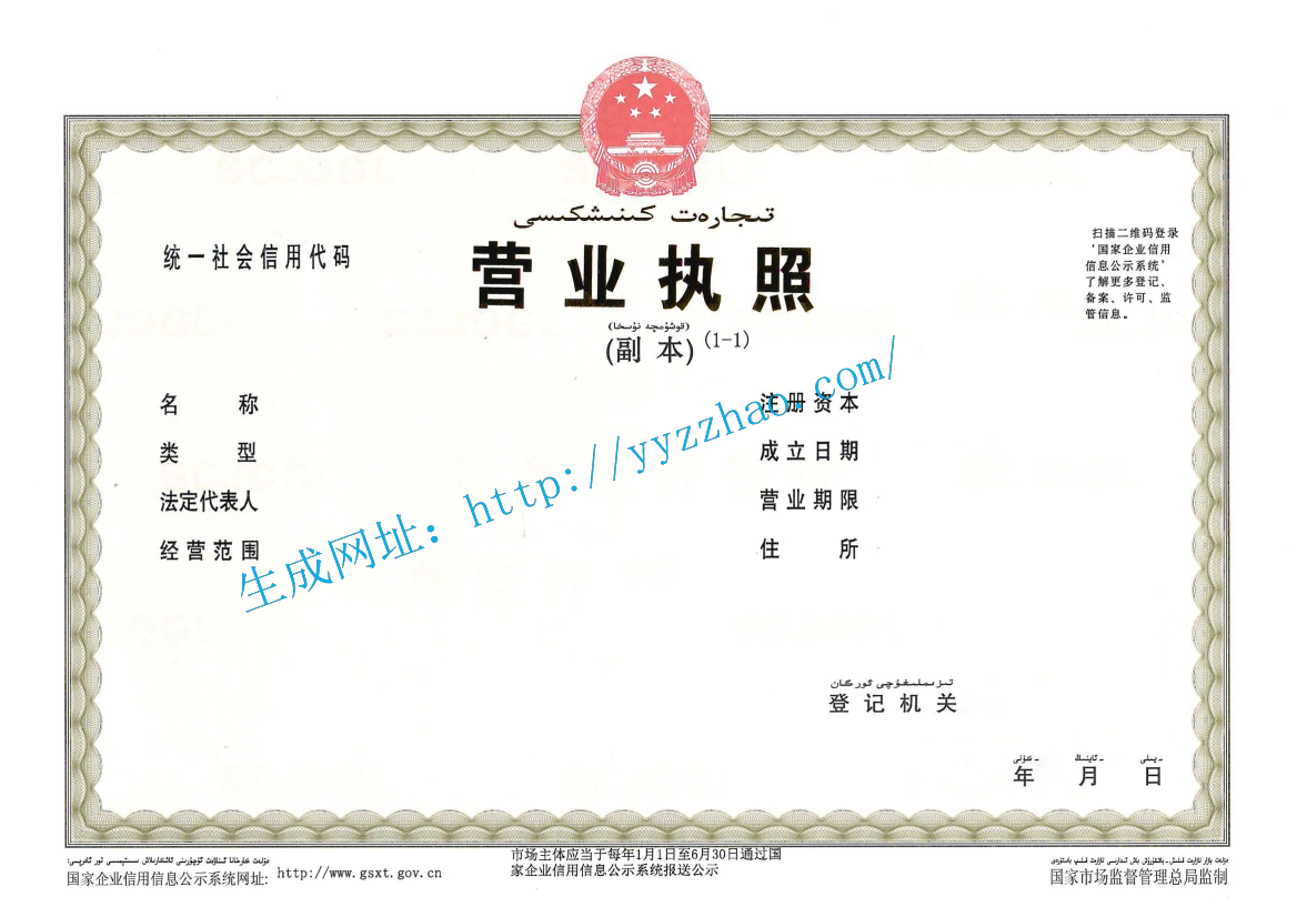 新疆营业执照示例